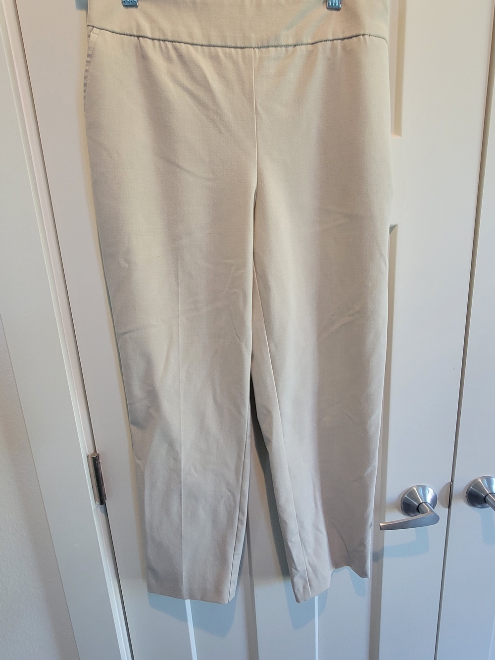 Hilary Radley Light Cream Elastic Waist Pull-On Pants